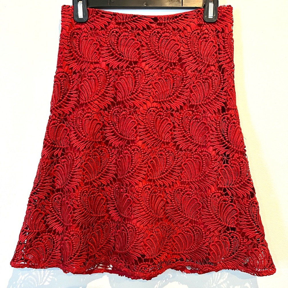 Ann Taylor Loft Deep Red Wine Burgundy Lace Skirt Short Size 0